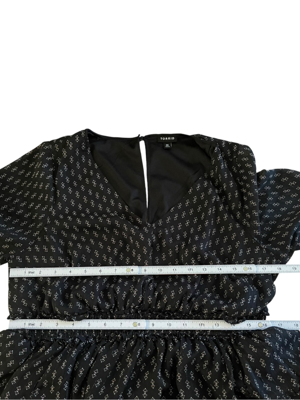 Torrid Mini Lurex Chiffon Tiered Dress Black Long Sleeve Size 00 Plus Boho - Picture 7 of 14